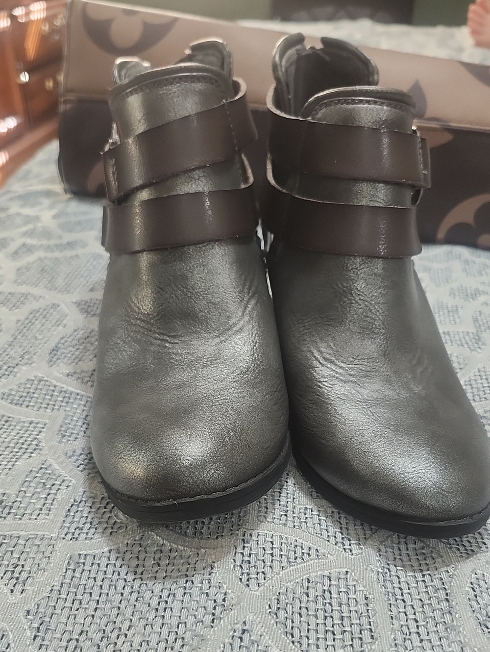 Blowfish Metallic Gray Ankle Boots with Double Strap